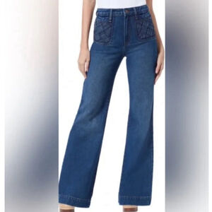Sam Edelman Women's Size 30 High Rise Flare Jeans Woven Pocket Detail Bohemian
